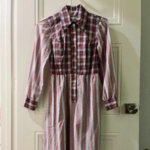 Vintage Plaid Long-Sleeved Shirt Dress